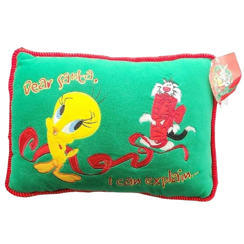 Looney Tunes Tweety Sylvester Christmas Pillow Dear Santa I Can Explain NWT